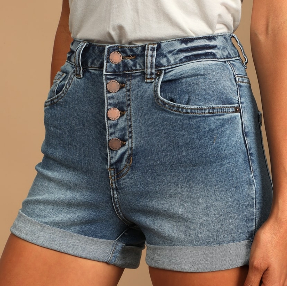 Kelsey Medium Wash High-Rise Cuffed Denim Shorts